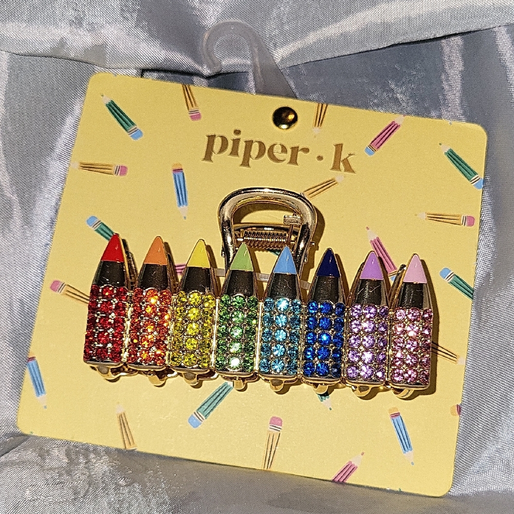 Piper K  Pencil Hair Clip Multi Color Gem Brand New LS Crayon